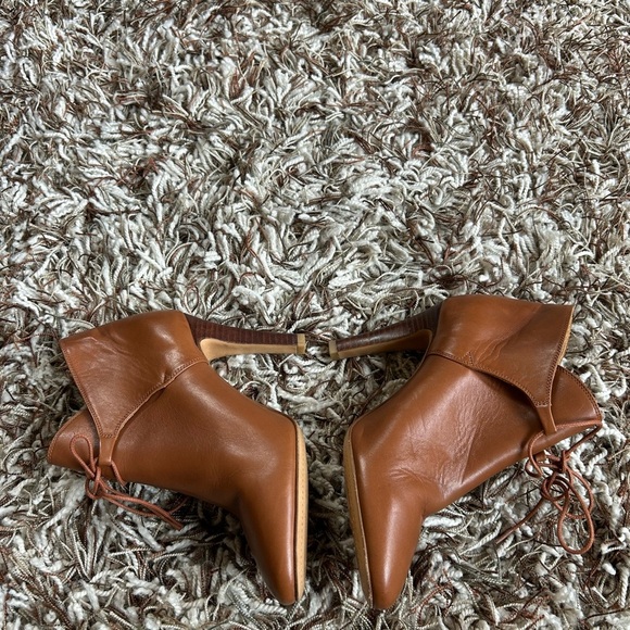 Sezane Brown Leather Lace Up Booties Size 38 - Picture 4 of 9